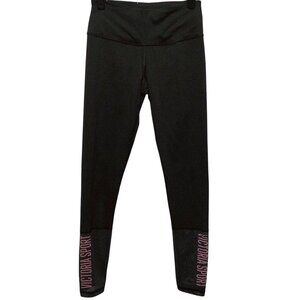 Victoria's Secret Solid Black Pink Logo Print Mesh Leggings S
